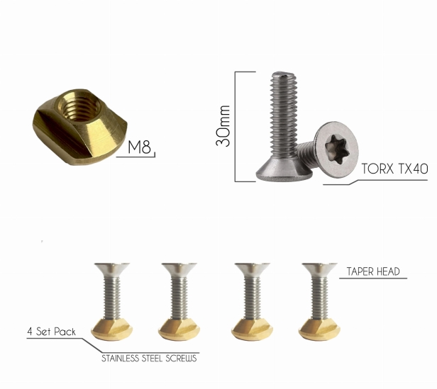 Hydrofoil mount Track set of bolts and sliders